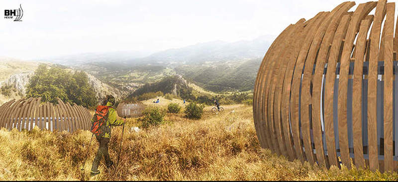 Young Architects Competitions in collaboration with Italian Government invited entries for the Castle Resort competition last year. Young architects and designers of different countries presented unique ideas for transforming the medieval Roccamandolfi castle into a one-of-a-kind holiday destination. Elias Terzitta and Eugenia Bordini of Italian design studio BSoD won the first prize of €10,000 for The Floating Hotel while Italian firms RGB and Vitia won 2nd and 3rd prizes, simultaneously. Every contestant came up with a unique idea but we are featuring the best entries from the competition below. The Floating Hotel by BSoD (1st Prize Winner) Members: Elias Terzitta, Eugenia Bordini Country: Italy This award-winning residential treehouse is elevated from the ground between trees and supported through a sturdy structure. Its design looks inspired from treehouse hotel that looks like floating in the mid air. To get best out of a mountain terrain, the treehouse façade has large glass windows that bring in loads of natural light and merge it with the surrounding area. Sightline by RGB (2nd Prize Winner) Members: Monica Bramanti, Stefano Gatti, Anna Rossi Country: Italy The design team proposed a pathway comprised of entertainment, accommodation and other elements molded into the surrounding landscape of the site. The design team wanted to create a connecting nature-filled pathway that visitors need to cross every time they are going to cabins and castle at the top. There will be black cabins and multi-functional units in between the pathway to the top for reading, relaxing and enjoying the panoramic views. Rest by Vitia (3rd Prize Winner) Members: Marco Testi, Sergio Vedovelli Country: Italy This concept revolves around creating tiny rest cabins where visitors can rest for a while and enjoy the mountain landscape. Over time, these cabins will dilapidate and become a shelter for shepherds and trekkers to the ancient Rocca. In near future, these cabins will also turn into ruins to match with the castle and the surrounding landscape. Pedestal bridge by Aida (Gold Mention Team) Members: Thibaut Etcheverry, Romain Gaillard Country: France In the mission to create a tourist spot, the design team proposed to make a lightweight pedestrian bridge around the fortress that offer exceptional points of view of the prehistoric building to visitors. It will be elevated using less number of supports in order to make less impact on the surrounding environment. Moreover, there will be adjustable prefab shelters for travelers to relax. A landscape of folds by EFesto (Gold Mention Team) Members: Gaia Cella, Gaspar Canepa, Juan Octavio Ferreyra, Aleksandra Lukianova Country: Mexico In this project, the design team proposed to create a meandering corridor that can be used to navigate through the resort. Along with the walking platform, there will be hotel rooms, library, and restaurant in deep serenity. The cabins are integrated into the landscape to offer tranquility without disturbing natural beauty of the site. Bulb-shaped cabins by Alessandro De Nigris (Gold Mention Team) Members: Alessandro De Nigris, Marco Ansalone Country: Italy This project tries to establish a relation between architecture and nature. The design team has thought of placing bulb-shaped structures all around the construction site so that visitors have full freedom to stay at desired locations. New Castle Resort by Gregory De Giacomi (Gold Mention Team) Members: Gregory De Giacomi Country: Italy The designer’s approach is to place main accommodations as a single recognizable building while Castle apartments, treehouse hotels, and tiny landscape hotels are meant to be hidden from the immediate sight so that guests have to search for them. A plinth and pavilion on the top are two simple additions to connect all things together with the ruined castle.