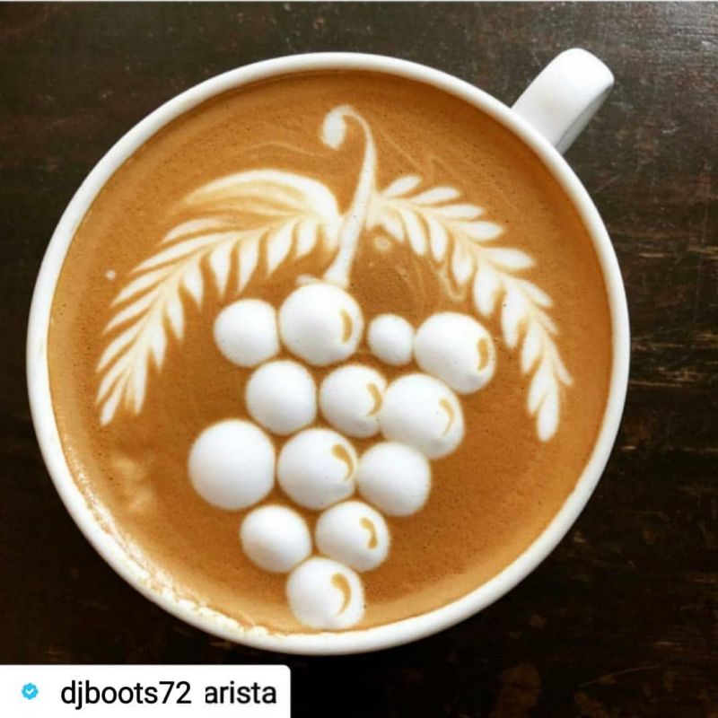 Grapes in a coffee latte art 
