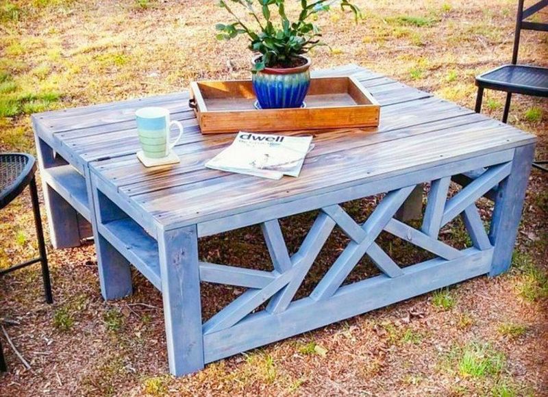Handmade Outdoor Bench Doubles as Coffee Table