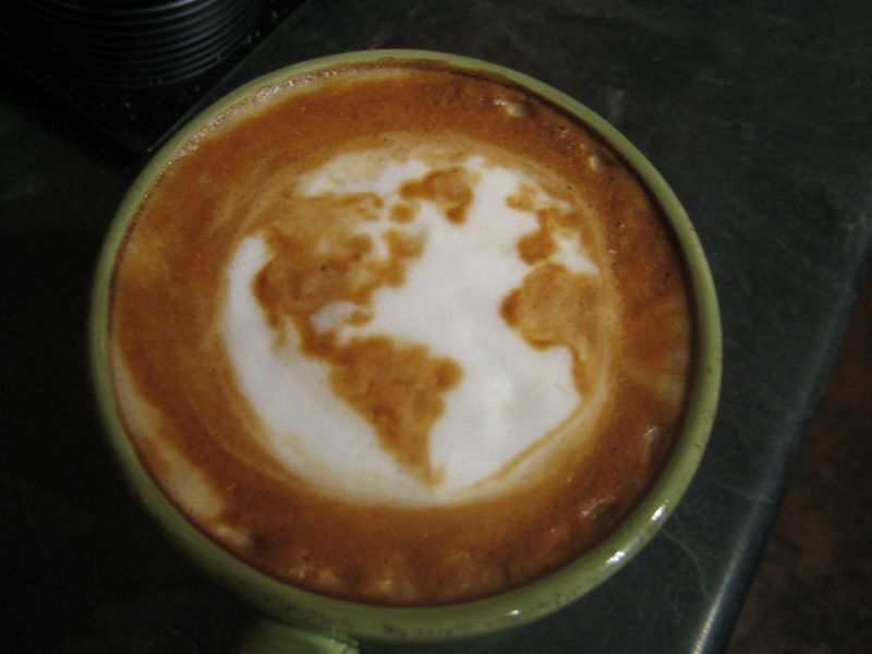 Globe earth latte art