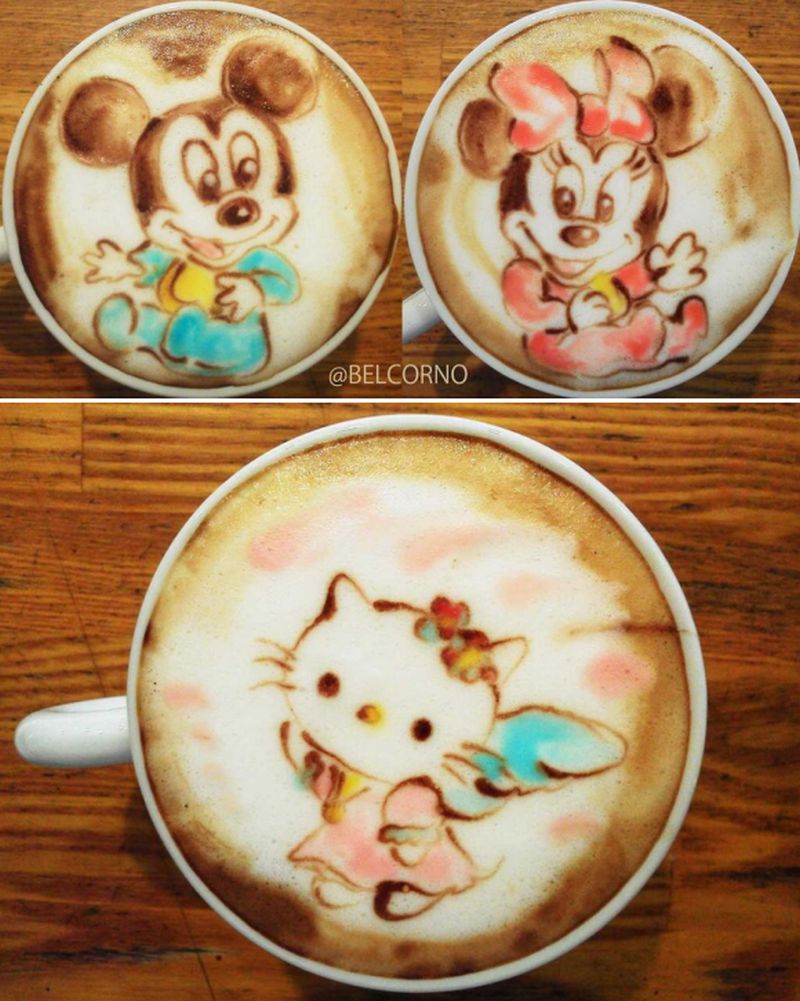 latte art disney cartoons