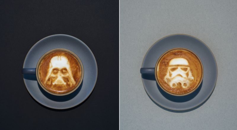 Stormtrooper and Darth Vader star wars latte art