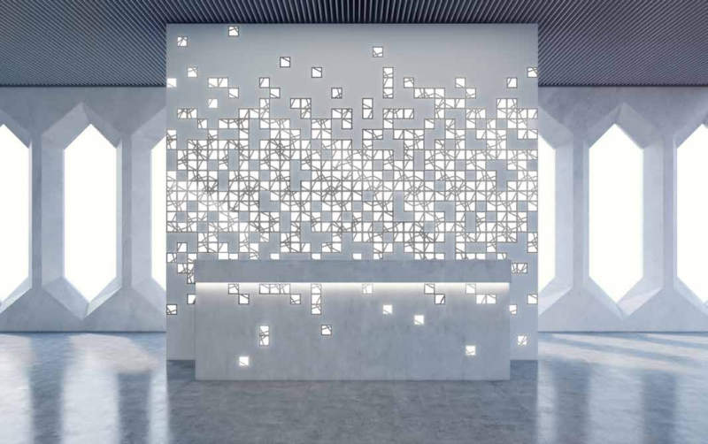 Kumiko modular OLED wall tiles function as lighted wall art