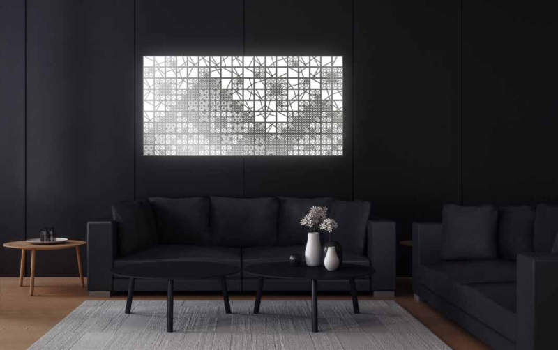 Kumiko modular OLED wall tiles function as lighted wall art