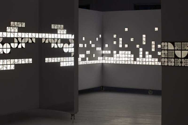 Kumiko modular OLED wall tiles function as lighted wall art