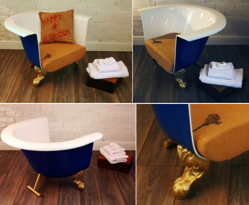 Old bathtub into cozy chair