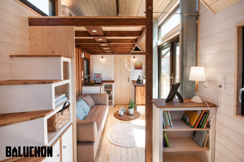 Ostara tiny house by Baluchon features two-leaf glass door