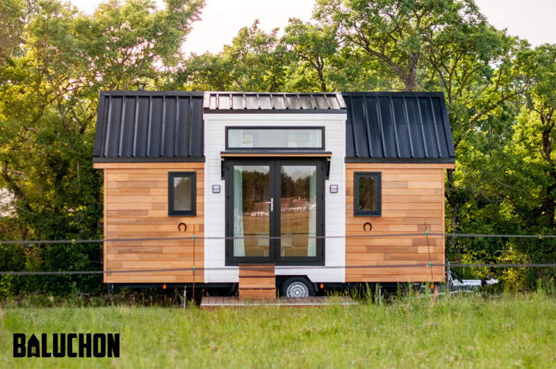 Ostara tiny house by Baluchon features two-leaf glass door