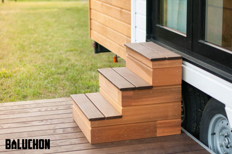 Ostara tiny house by Baluchon features two-leaf glass door