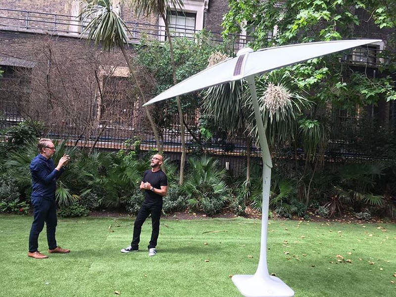 Sunflower smart outdoor shade comes with solar-powered charging dock