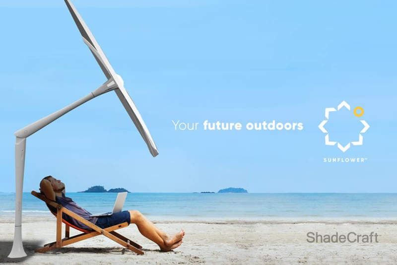 Sunflower smart outdoor shade comes with solar-powered charging dock
