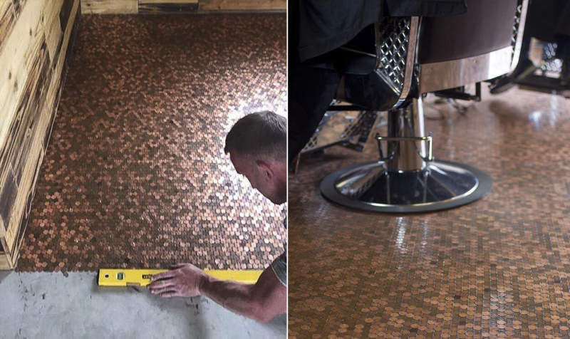 Have A Look At This Barber Shop Floor Made Out Of 70 000 Pennies
