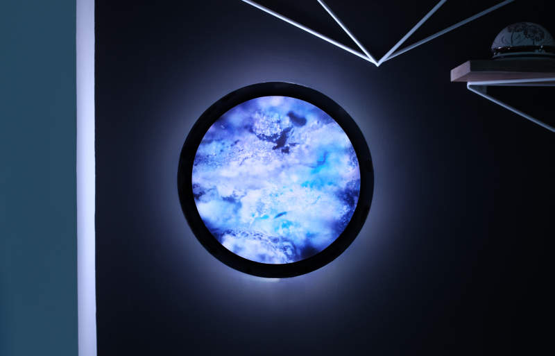 This coffee table transforms into digital picture frame depicting microscopic art