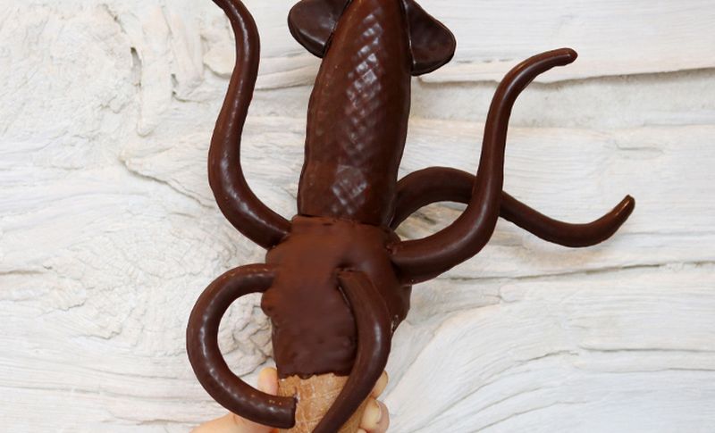 chocolate-dipped squid ice cream