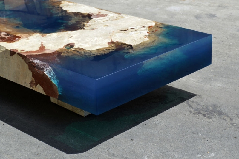 Natural stone and resin lagoon table by LA Tables