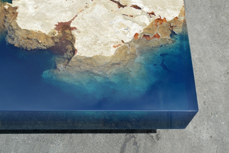 Natural stone and resin lagoon table by LA Tables