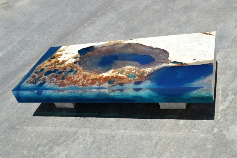 Natural stone and resin lagoon table by LA Tables