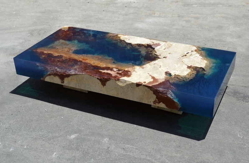 Natural stone and resin lagoon table by LA Tables