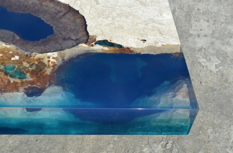 Natural stone and resin lagoon table by LA Tables