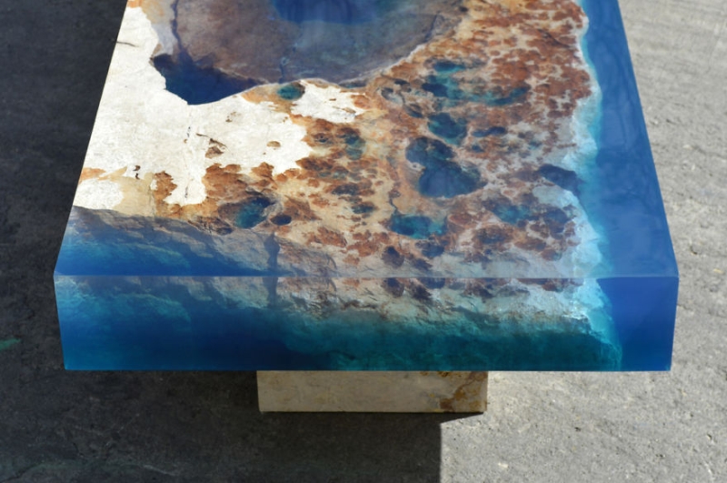 Natural stone and resin lagoon table by LA Tables