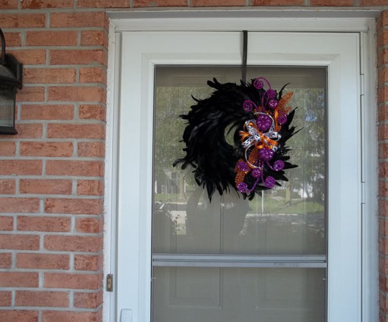 Raven feather wreath for Halloween