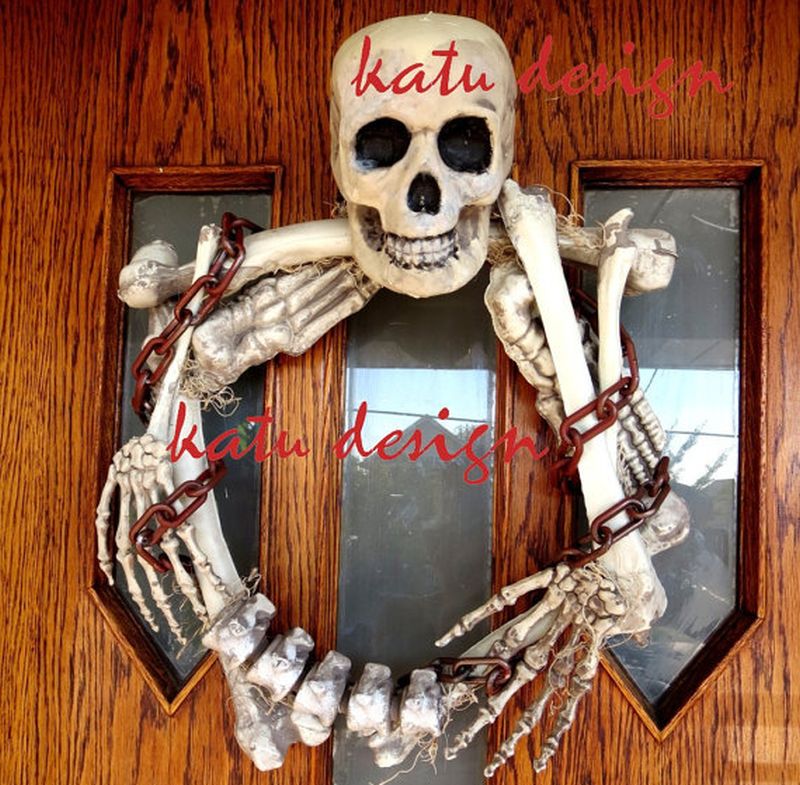 Real skeleton made wreath