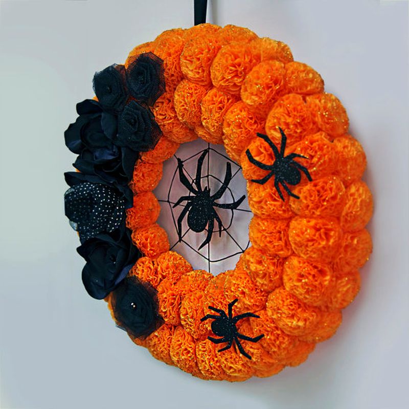 Black floral spider wreath for Halloween