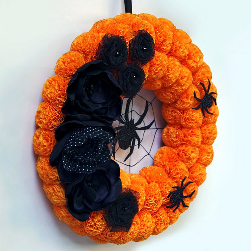 Halloween Black floral spider wreath
