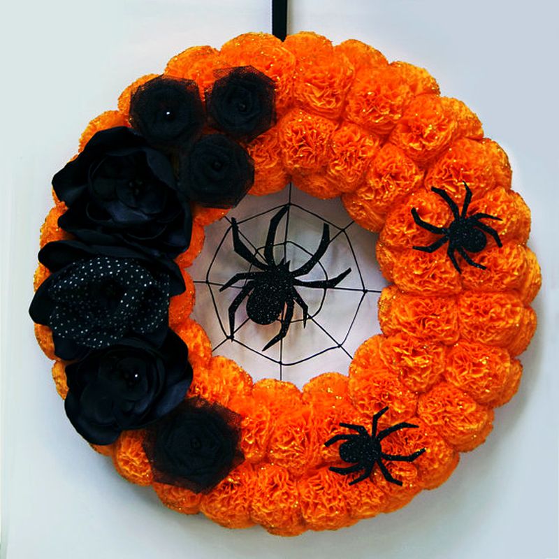 Black floral spider wreath