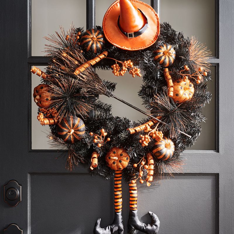 Halloween Orange and black witch wreath
