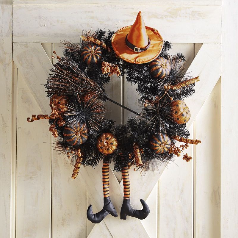 Orange and black witch wreath