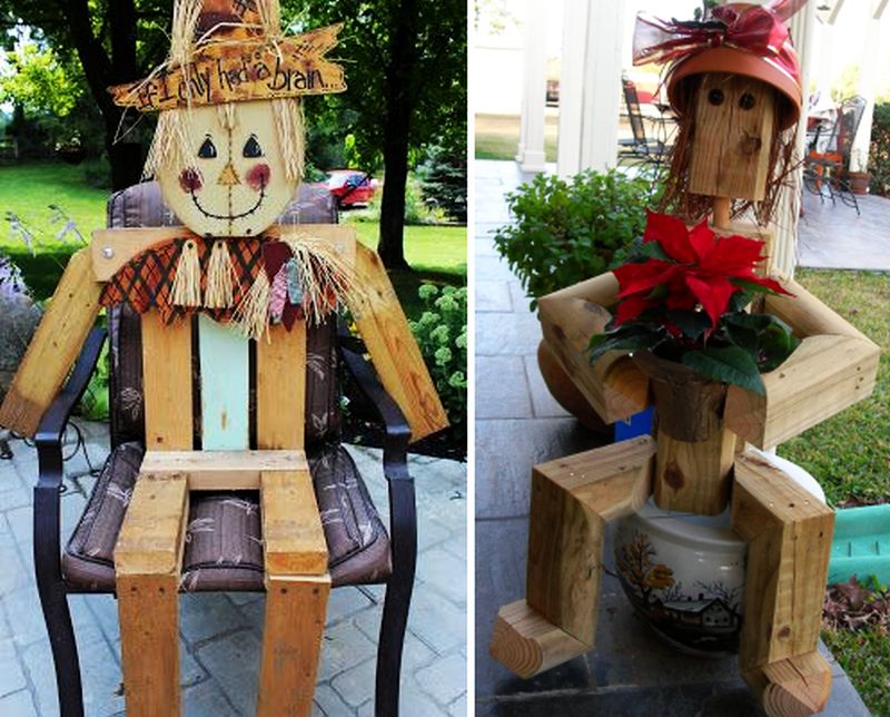 Pallet scarecrow in the yard