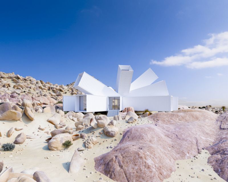 Joshua Tree Residence Shipping container home by Whitaker Studio looks like a starburst