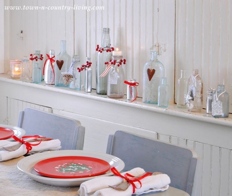 Decorate with jars, bottles and glassware for Christmas