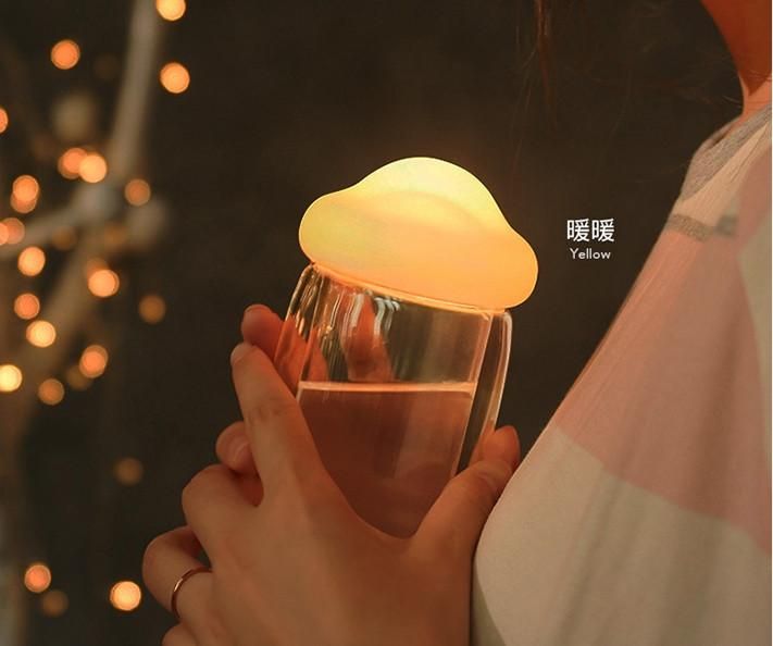 LED cloud double wall glass cup mug