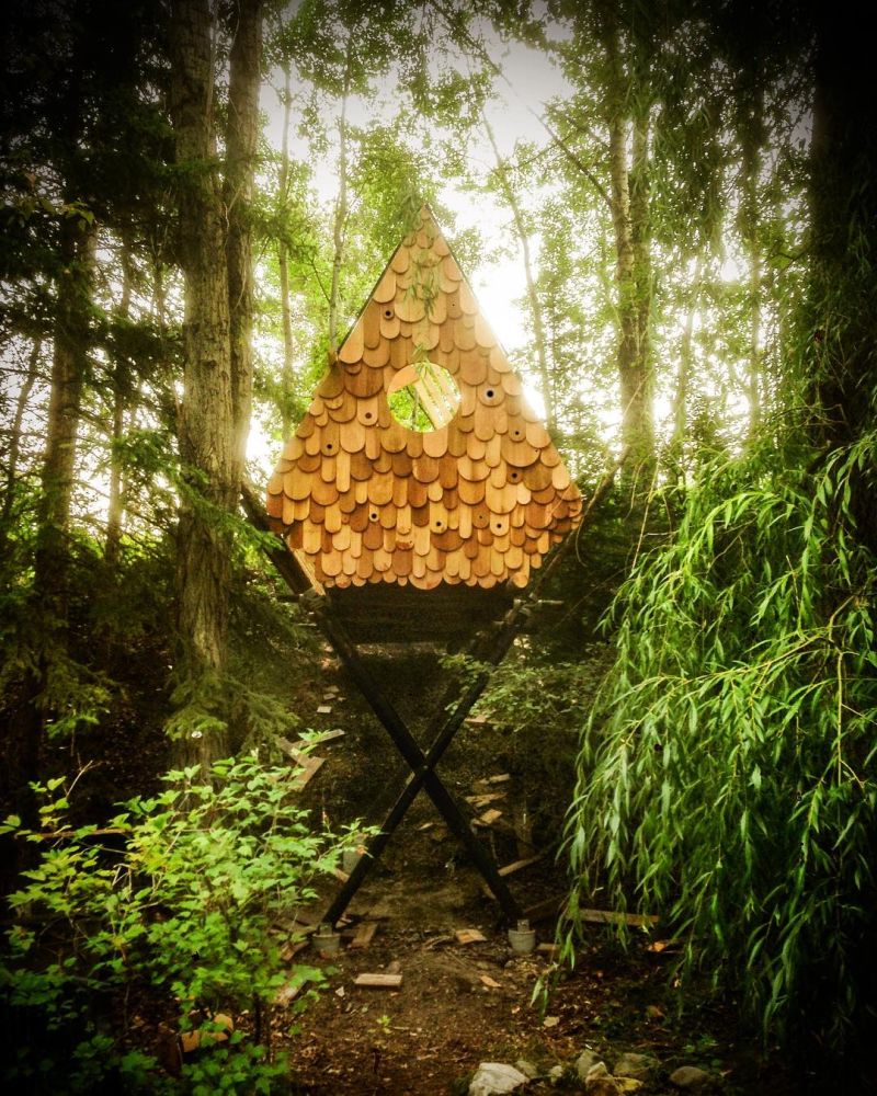 Studio North’s human-sized Birdhut features 20 birdhouses on its façade