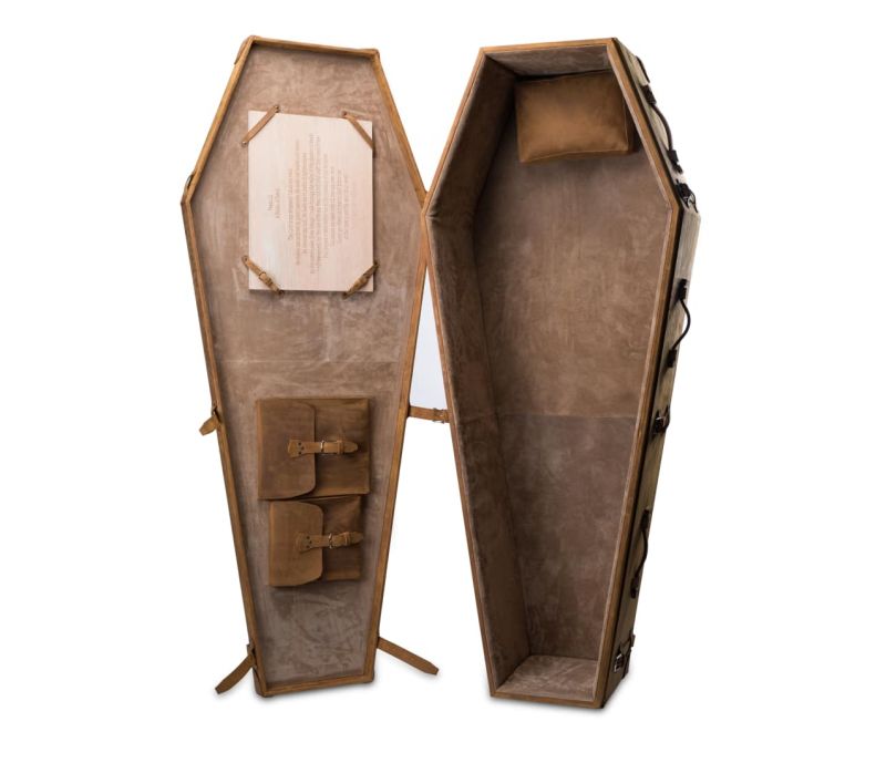 This leather coffin is your coffee table until it’s time to go six feet underground