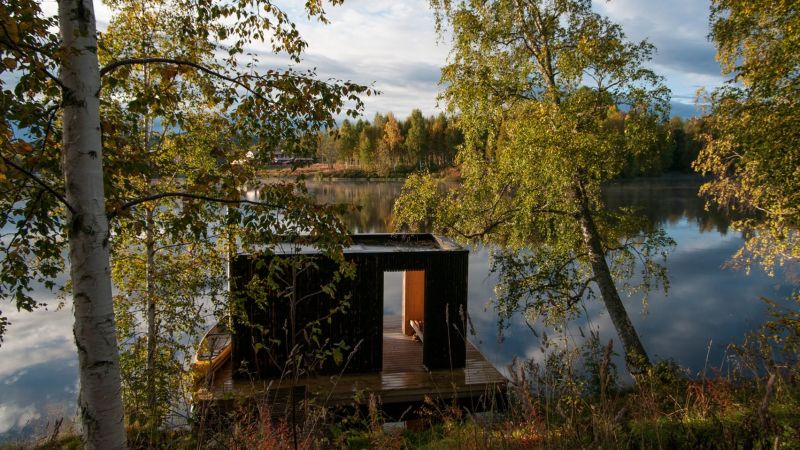 Timber sauna on a Swedish lake