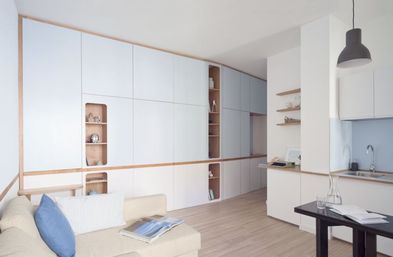 Rivera Cabin: A Custom Wall Unit that Makes this Apartment Look Spacious