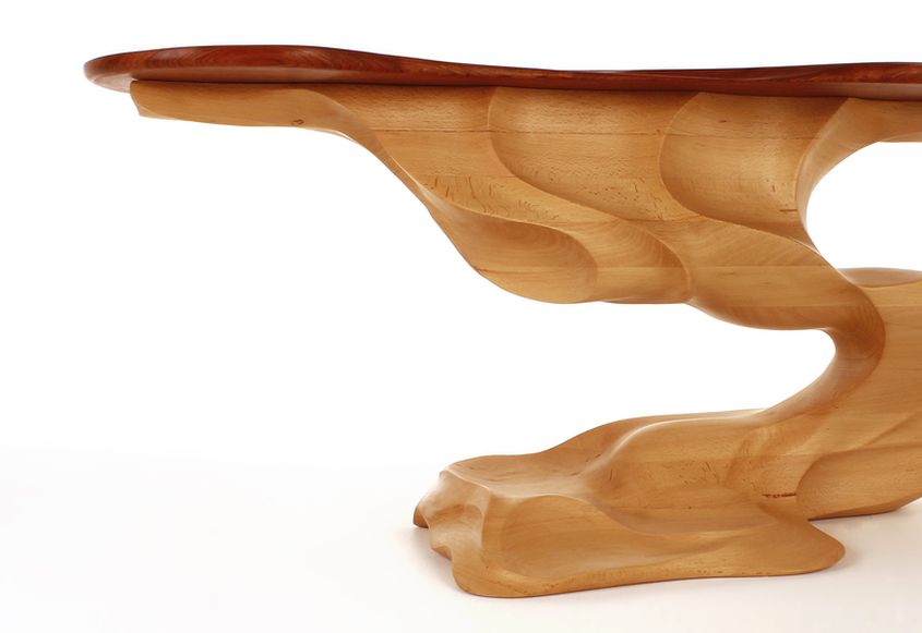 Brishan Mellor’s Twister Coffee Table Shows up two Natural Colors of Wood