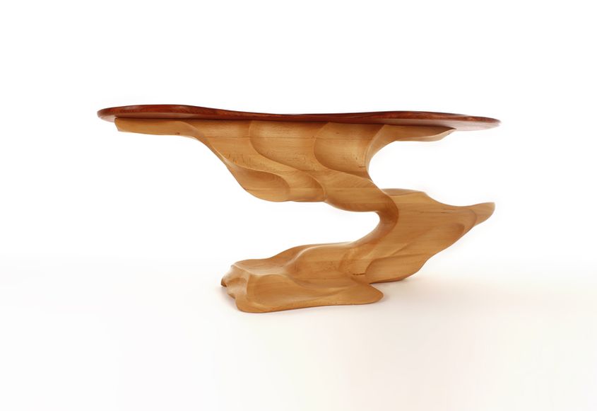 Brishan Mellor’s Twister Coffee Table Shows up two Natural Colors of Wood 