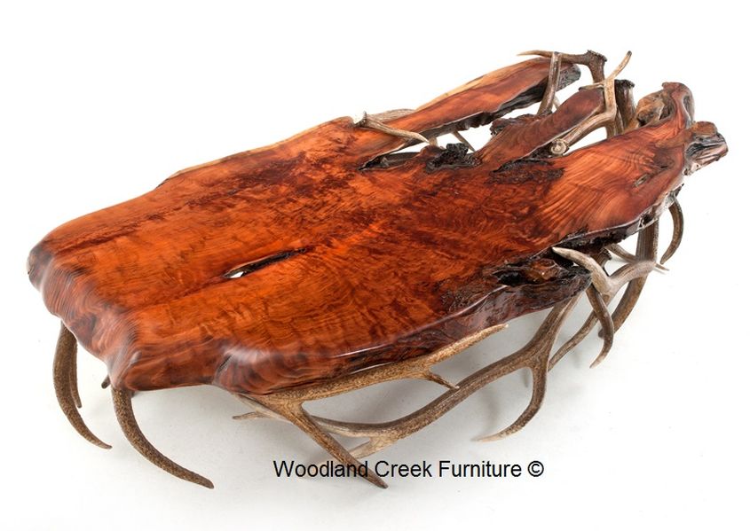 Elk antler live edge coffee table by Woodland Creek Furniture