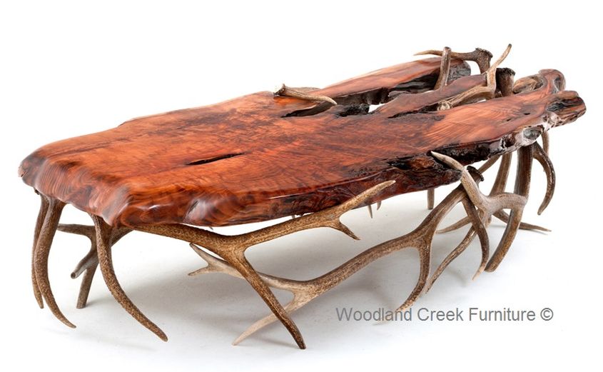 Elk antler live edge coffee table by Woodland Creek Furniture