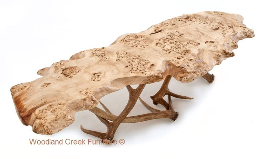 Elk antler live edge table by Woodland Creek Furniture