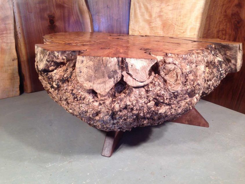 Live edge maple burl coffee table by Paul Dumond