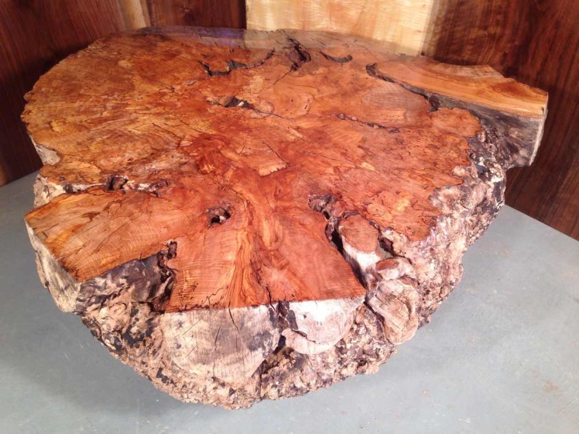 Live edge maple burl coffee table by Paul Dumond