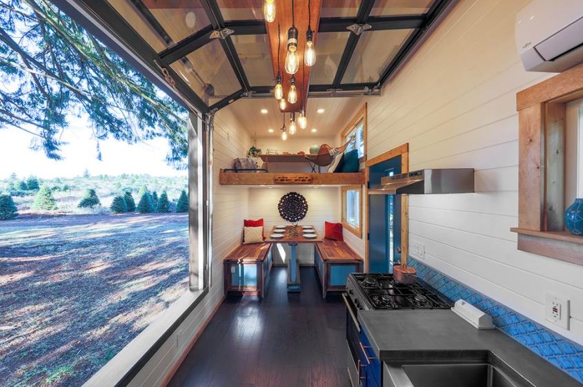 Tiny house on wheels with climbing wall