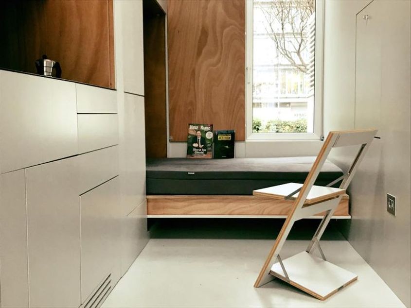 aVOID tiny house on wheels Combining minimalist design with transforming furniture elements, it is a mind-blowing tiny house on wheels designed by Italian architect Leonardo Di Chiara. There are retractable walls which hide behind furniture and other required accessories to let homeowners make ideal use of the available floor space. All living spaces are neatly tucked into the nine-square-meter space. 