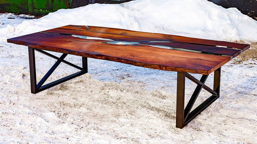 Hard Massive’s live edge dining table with epoxy resin inlay to look like river