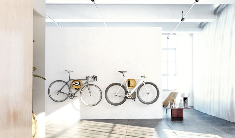 Cova Wall-Mounted Bike Rack by Mooose has a shelf for Your Gear